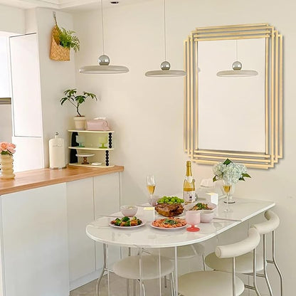 Gold Rectangle Mirror, 24"x36" Geometric Art Deco Mirror with Metal Frame, Modern Elegant Wall Mirrors for Living Room Bathroom Vanity Bedroom Entryway, Hangs Vertically or Horizontally