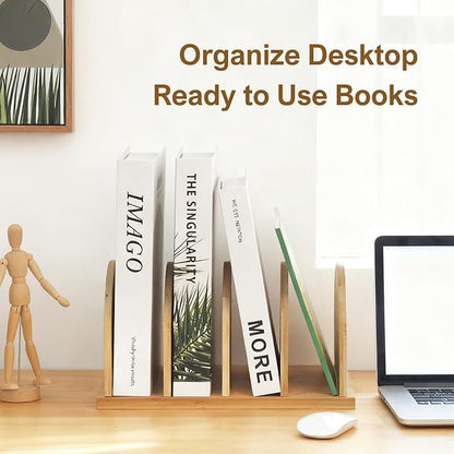 Bamboo Cook Book Organizer, Desktop Bookshelf, Convenient Book Stand, 4-Slot Recipe Holder, Table Cookbook Storage for Home & Kitchen