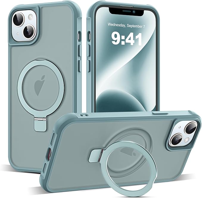 Compatible with iPhone 14 Plus Case with Invisible Magnetic O-Ring Stand Military-Grade Translucent Case for iPhone 14 Plus 6.7" [Compatible with Mag-Safe][Great Grip Feeling], Blue