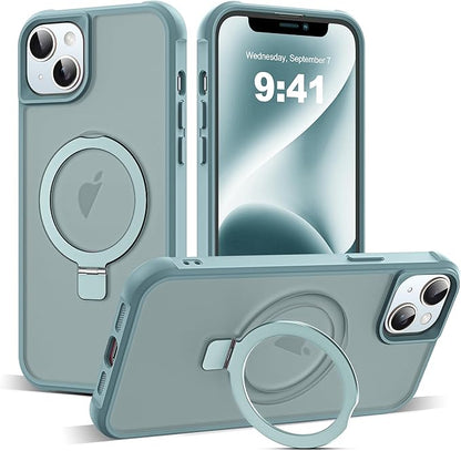 Compatible with iPhone 14 Plus Case with Invisible Magnetic O-Ring Stand Military-Grade Translucent Case for iPhone 14 Plus 6.7" [Compatible with Mag-Safe][Great Grip Feeling], Blue