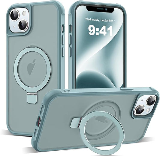 Compatible with iPhone 14 Plus Case with Invisible Magnetic O-Ring Stand Military-Grade Translucent Case for iPhone 14 Plus 6.7" [Compatible with Mag-Safe][Great Grip Feeling], Blue