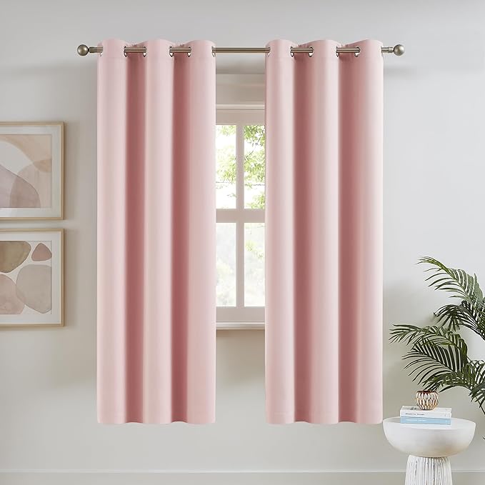 DUALIFE 80 Inch Privacy Curtains 2 Panels - Room Darkening Drapes for Girls Bedroom Thermal Insulated Grommet Curtain Panel Pair 34 x 80 Inches Long Baby Pink
