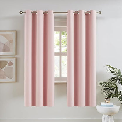 DUALIFE 80 Inch Privacy Curtains 2 Panels - Room Darkening Drapes for Girls Bedroom Thermal Insulated Grommet Curtain Panel Pair 34 x 80 Inches Long Baby Pink