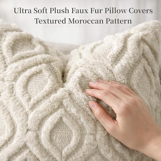 decorUhome Spring Euro Sham Throw Pillow Covers 26x26 Inch Set of 2, Soft Plush Faux Wool Beige Solid Couch Pillow Covers, Accent Farmhouse Neutral Square Pillow Cases for Sofa Bed Living Room