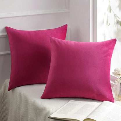 Phantoscope Pack of 2 Velvet Decorative Throw Decorative Pillow Cover Soft Solid Square Cushion Case for Couch Pink 24 x 24 inches 60 x 60 cm