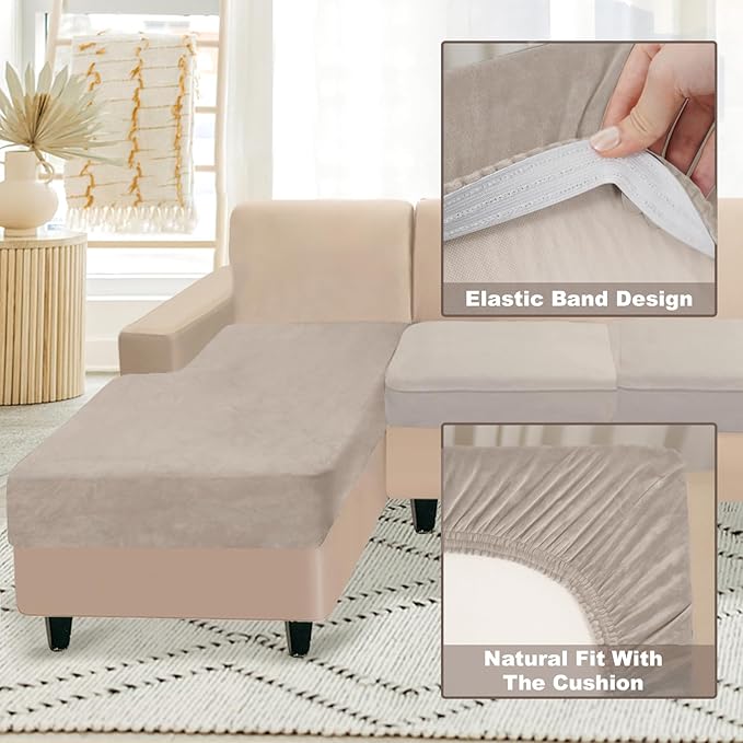 NAISI Sectional Couch Cover 1 Piece Velvet Separate Chaise Lounge Cover Soft Stretch Sofa Slipcovers for Left/Right Chaise Sectional Couch(Chaise Lounge,Taupe)