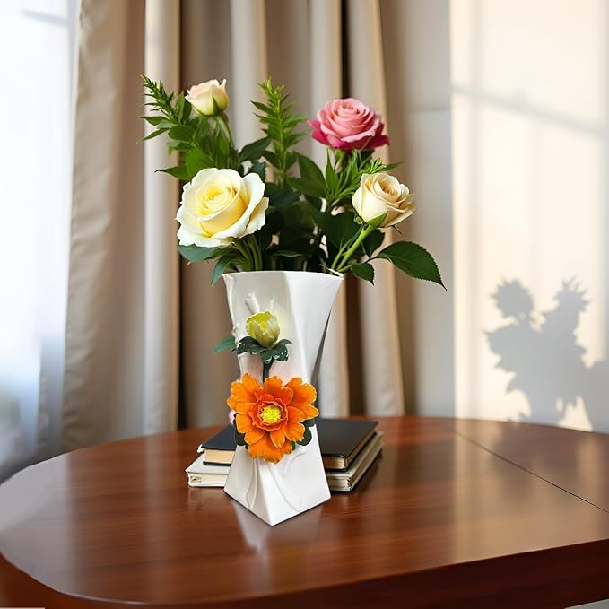 MTME Porcelain vase with Flowers, Memorabilia, Wedding Gifts, Aesthetic Sculpture Home décor (Orange)