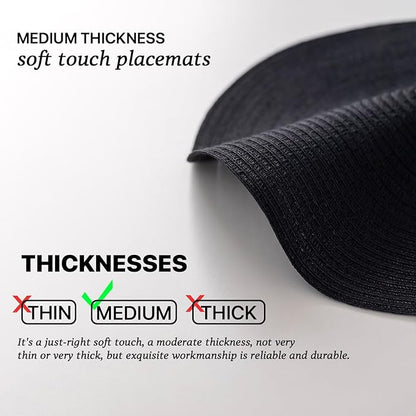 Round Placemats Set of 8 Woven Placemats Washable Braided Table Mats for Dining Table Heat Resistant Non-Slip Circle Place Mats(Black)