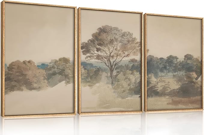 Aryroi Abstract Hazy Forest Landscape Framed Canvas Wall Art Set,Vintage Natural Earth Tone Woodland Wall Decor,Neutral Wilderness Trees Botanical Artwork For Living Room, Bedroom,Farmhouse-16 x24 x3