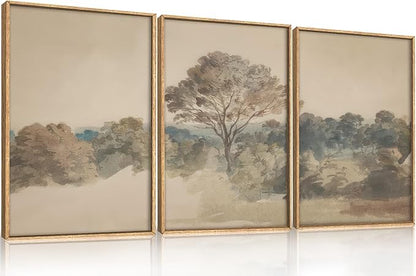 Aryroi Abstract Hazy Forest Landscape Framed Canvas Wall Art Set,Vintage Natural Earth Tone Woodland Wall Decor,Neutral Wilderness Trees Botanical Artwork For Living Room, Bedroom,Farmhouse-16 x24 x3