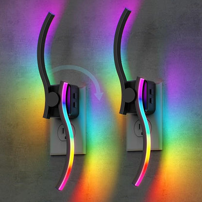Briignite Night Lights Plug into Wall [2 Pack], 3000K+8 Color Changing Dimmable LED Night Light 1W 180° Rotating Dusk to Dawn Sensor Plug in Nightlight for Bathroom Bedroom Hallway Kitchen