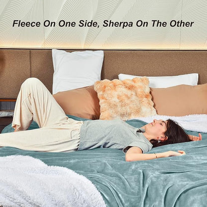 KAWAHOME Sherpa Fleece Twin Size Blanket for Bed - Extra Warm and Heavy Thick Blankets for Winter, Super Soft 500GSM Plush Blanket, 66"X 90" Spa Blue