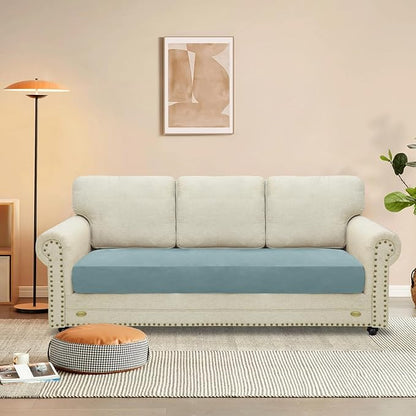 MAXIJIN Velvet Stretch Couch Cushion Covers Soft Sofa Cushion Cover Replacement Sofa Seat Slipcovers Furniture Protector with Elastic Bottom (1 Piece Sofa Seat Slipcovers, Dusty Blue)