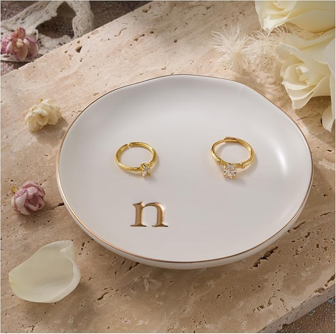 Lolalet Handmade Ceramic Ring Dish Jewelry Tray Plate with Initial, Small Monogram Gift for Her Women Girls Mother, Hostess, Engagement, Bridal Shower, Maid of Honor, Bridesmaid, Birthday, Christmas