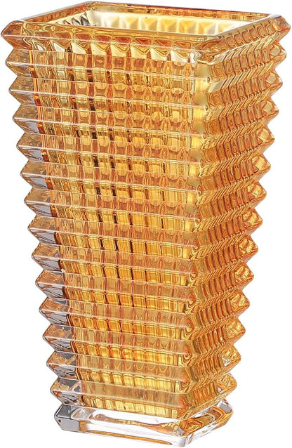 MCMCNCUIU Crystal Vase, Large Crystal Vases for Flowers, Amber Large Flower Vase, Modern Glass Vases for Living Room, Bedroom, Kitchen, Dining Table, Mantle, Wedding, 9 Inches