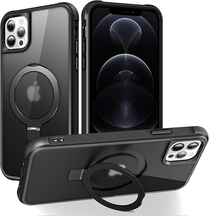 Compatible with iPhone 12 Pro Max Case & iPhone 13 Pro Max Case with Invisible Magnetic O-Ring Stand Translucent Phone Cases 6.7" [Compatible with Mag-Safe][Great Grip Feeling], Black