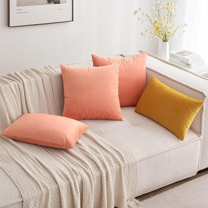 MIULEE Velvet Throw Pillow Covers 20x20 Inch, Pack of 2 - Coral Red, Soft Solid Decorative Pillow Covers Cushion Cases Modern Luxury Home Decor for Spring Couch Sofa Bedroom Livingroom