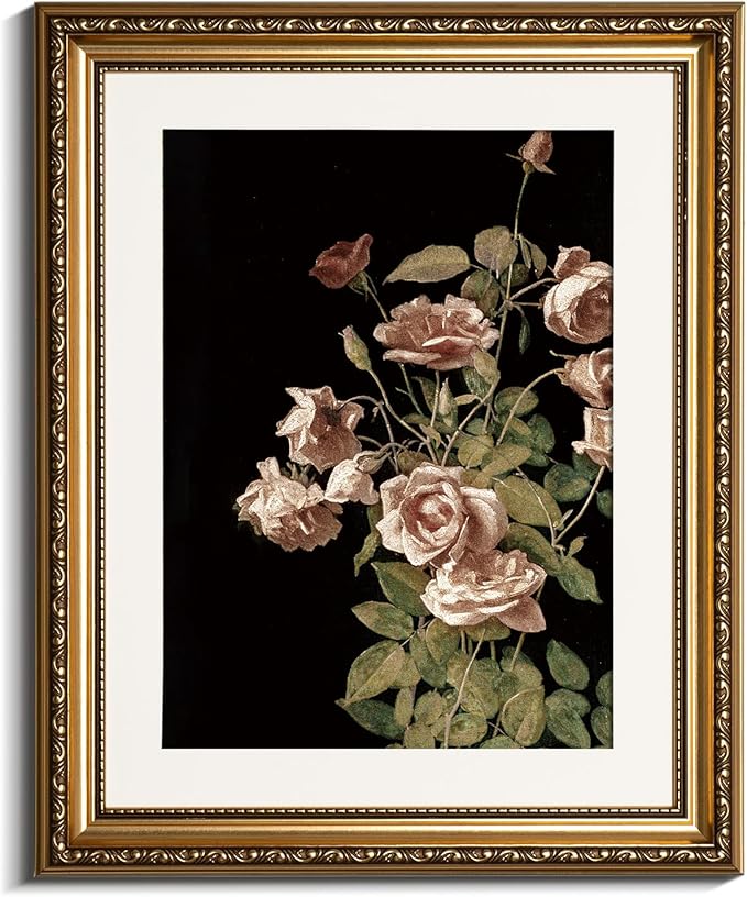 InSimSea Gold Framed Canvas Wall Art Room Decor Pink Flower Oil Painting Canvas Prints Bedroom Bathroom Floral Wall Decor Kitchen Office Home Decor 13x16in