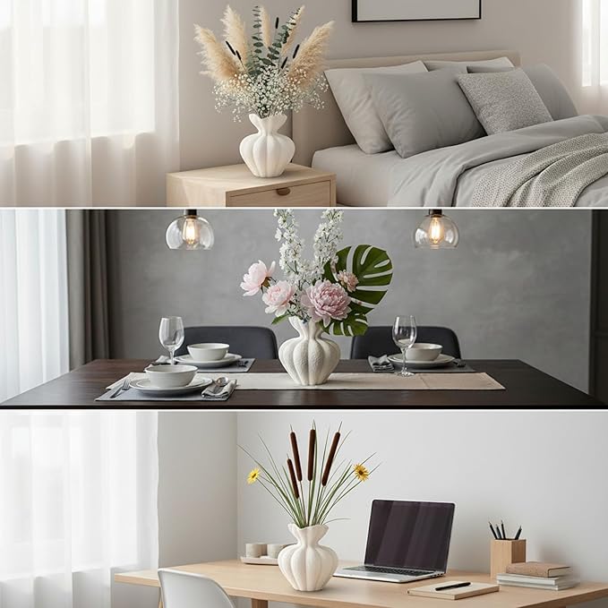 White Ceramic Vase, 6.8 Inch Modern Boho White Flower Vase for Home Decor, Unique Vase for Farmhouse Living Room Cabinet Table Centerpieces Wedding Decorations