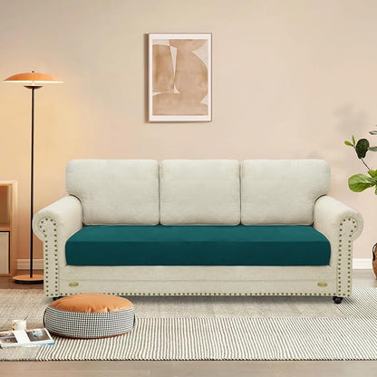 MAXIJIN Velvet Stretch Couch Cushion Covers Soft Sofa Cushion Cover Replacement Sofa Seat Slipcovers Furniture Protector with Elastic Bottom (1 Piece Sofa Seat Slipcovers, Blackish Green)