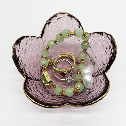 Purple Flower Ring Dish, Small Glass Jewelry Dish Tray, Ring Holder Jewlery Tray Trinket Dish, Bathroom Nightstand Decor Jewelry Bowl Christmas Friendship Birthday Gifts for Women, Soap Dish