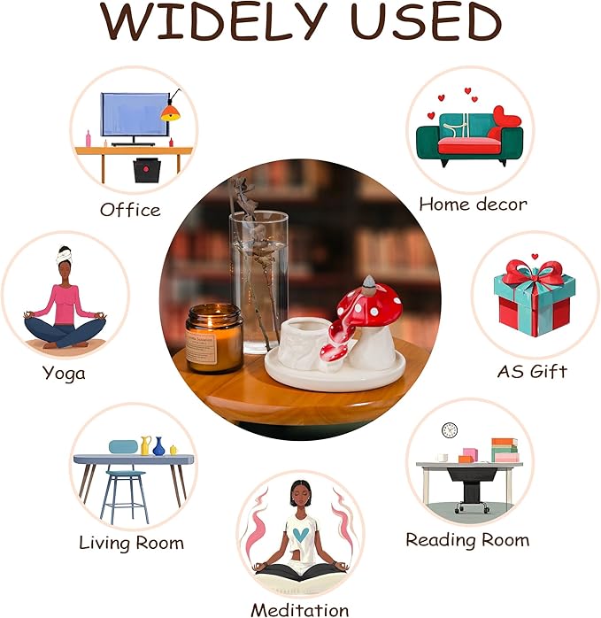 ZenBless 5 in 1 Mushroom Gifts Waterfall Incense and Candle Burner for Burning Sage, Palo Santo, Incense Sticks Backflow Cones,Candle Ceramic Backflow Cone Holder Spiritual Meditation Yoga