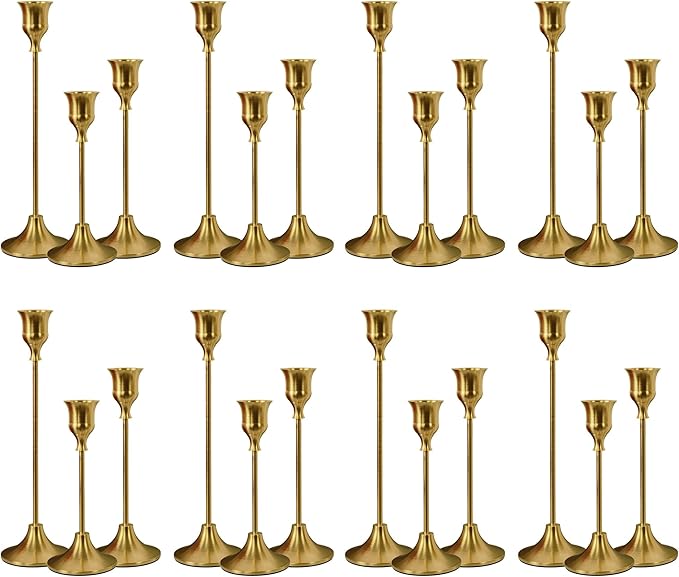 Taper Candle Holders Bulk, Set of 24 Brass Gold Vintage Candle Sticks Holder Decor Home Decor Centerpieces for Table Festive Wedding Decorations