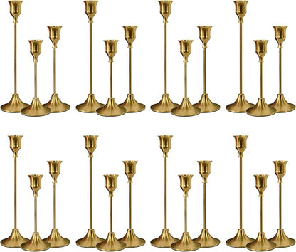 Taper Candle Holders Bulk, Set of 24 Brass Gold Vintage Candle Sticks Holder Decor Home Decor Centerpieces for Table Festive Wedding Decorations