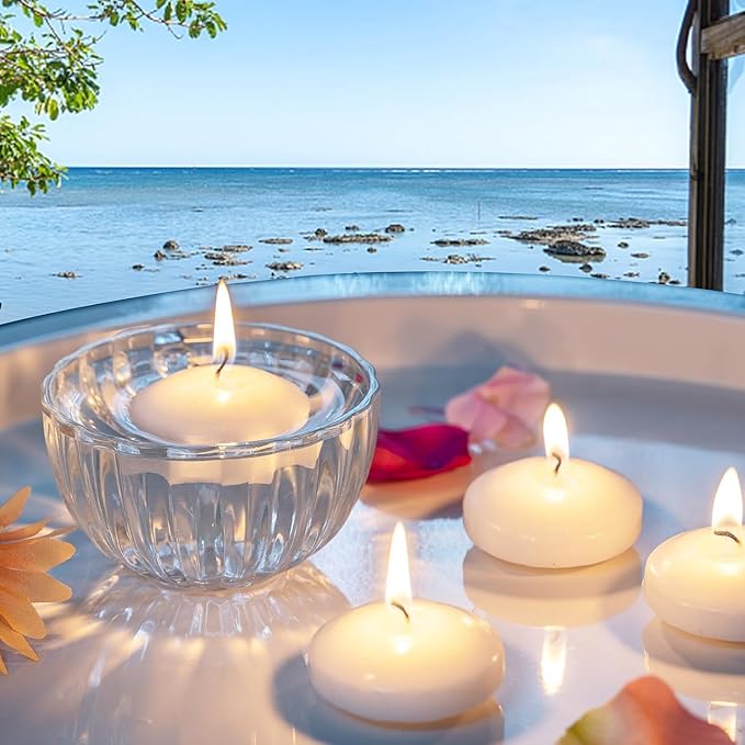 72 Floating Candles, Smoke-Free and odorless, Burning continuously for 5-6 Hours, White, 2-inch Floating Candles, Suitable for Valentine's Day, Weddings, Holidays, Home Decoration……