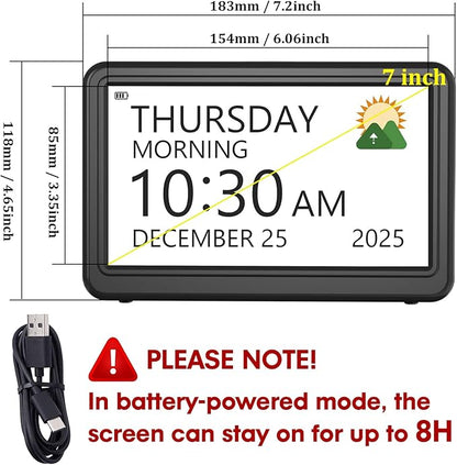 Clock with Day and Date for Elderly Battery Operated, Rechargeable Digital Calendar Clock with 12 Display Modes, 20 Alarms and Medicine Reminders, Dementia Clocks for Seniors Memory Loss Alzheimer's