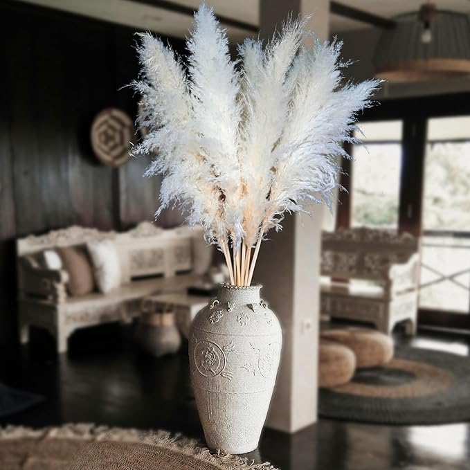 10pcs 46'' White Pampas Grass Tall Decor - Pompas Floral, Tall Pampas Grass for Floor Vases, Living Room Floor, Floor Plants, Plumas para, and Grass Wall Decor