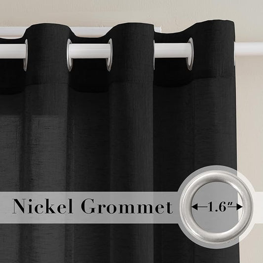 H.VERSAILTEX Linen Curtains Natural Blended Curtain Panels for Living Room/Light Reducing Linen Semi Sheer Curtains 96 inch Length 2 Panels Set Nickel Grommet Window Panels, 52" x 96", Black