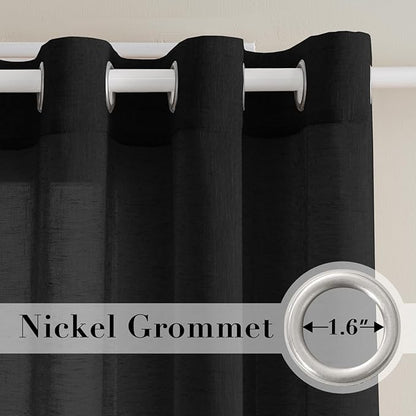 H.VERSAILTEX Linen Curtains Natural Blended Curtain Panels for Living Room/Light Reducing Linen Semi Sheer Curtains 54 inch Length 2 Panels Set Nickel Grommet Window Panels, 52" x 54", Black