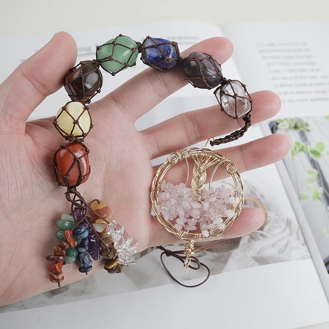Anjiucc Handmade Crystal Window Car Hanging Ornaments 7 Chakra Home Ornament Yoga Meditation Car Decoration（A-Style 14）