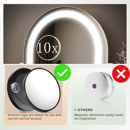 Vanity Mirror with Lights, 15.2’’ LED Makeup Mirror Detachable 10X Magnification, Smart Touch Control, 3 Color Lighting Modes,360°Rotation Tabletop Make Up Mirror for Bedroom Bathroom(Curved)