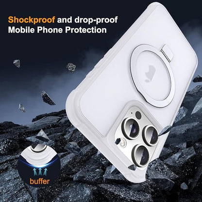 Compatible with iPhone 15 Pro Max Case with Invisible Magnetic O-Ring Stand Military-Grade Phone Case for iPhone 15 ProMax 6.7" [Compatible with Mag-Safe][Great Grip Feeling],Translucent
