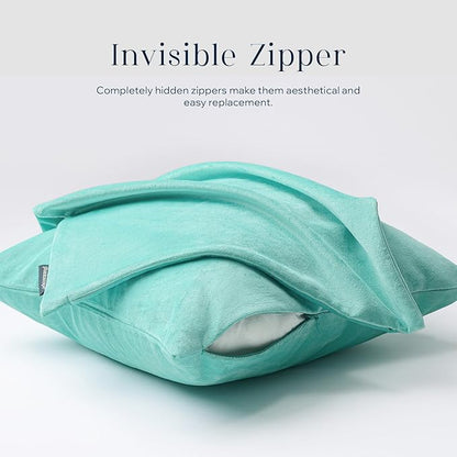 Phantoscope Pack of 2 Velvet Decorative Throw Decorative Pillow Cover Soft Solid Square Cushion Case for Couch Light Turquoise 20 x 20 inches 50 x 50 cm
