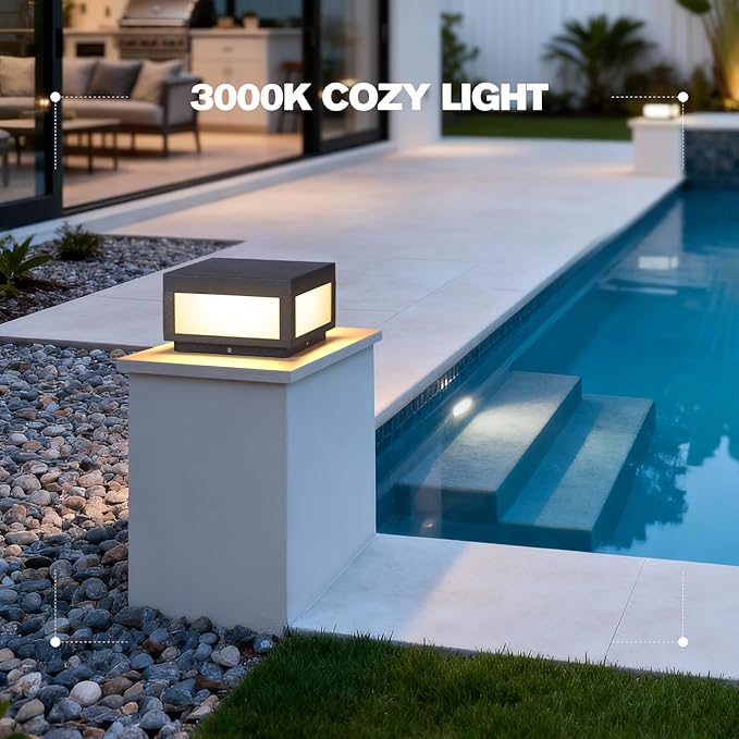 Outdoor Post Lights, 9.84" Pillar Light Outdoor, IP54 Waterproof Column Lights Hard Wired, 3000K Post Lamp Modern for Outside Posts Fence Deck Gate Entrance Yard Driveways