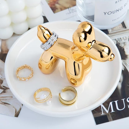OSOPOLA Ceramic Golden Dog Jewelry Tray - Decorative Ring Holder Dish Key Tray Cute Jewelry Plate Trinket for Earrings,Necklaces,Women,Home Decor,Christmas Birthday Mother's Day Gifts HE02DG