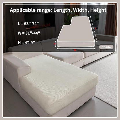 Sectional Couch Covers, Wear Resistant Stretch Sofa Covers Washable Soft Couch Cushion Covers Anti Slip Furniture Protector Sofa Slipcovers for Pets(1 Piece Chaise Cover, Ivory)