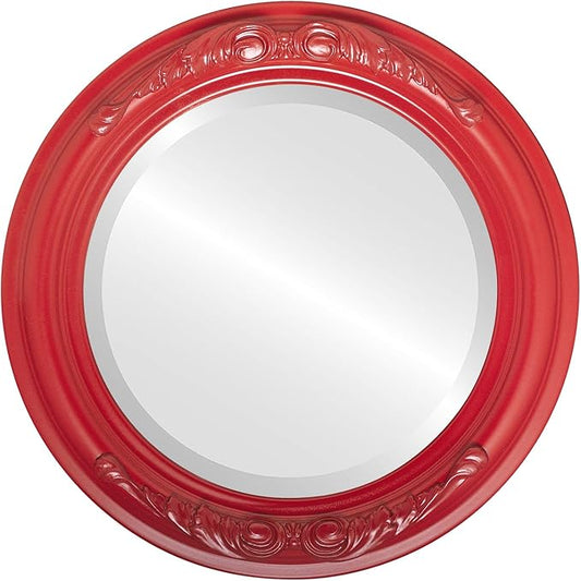 OVALCREST Round Beveled Wall Mirror for Home Decor - Florence Style - Holiday Red - 34x34 Outside Dimensions