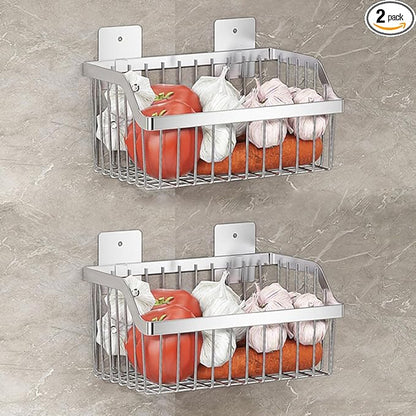 2PCS Hanging Storage Baskets Organizer Wall Mount, SUS304 Stainless Steel Wire Storage Bin Rack for Kitchen Bathroom Shower Spice Shelf,L 9.84 Inch