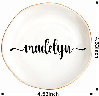 JoycuFF Madelyn Personalized Name Ceramic Jewelry Tray, Mothers Day Christmas Anniversary Engagement Birthday Gifts for Women Couples, Trinket Dish for Rings Earrings Necklaces Bracelets Keys
