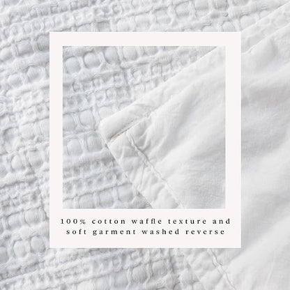 Great Bay Home King Size White 100% Cotton Honeycomb Waffle Quilt and Sham Set - Garment Washed, Waffle Weave Like Texture, Lightweight 3-Piece Bedding Set