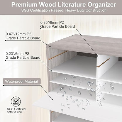 EasyPAG Mail Organizer Countertop, Wood Literature Organizer with Adjustable Shelves, Student Classroom Mailbox for School, Desktop Paper Sorter for Office Home, 36 Compartments, Retro Gray/White