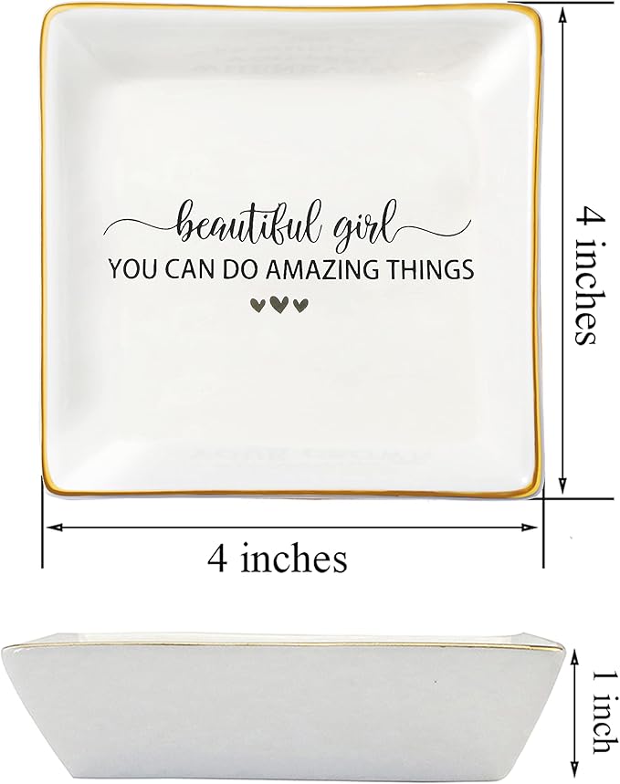 JoycuFF Gifts for Teen Girls Inspirational Birthday Christmas Gifts for Women Teen Girls Ceramic Trinket Dish Tray for Daughter Best Friends Sister Niece