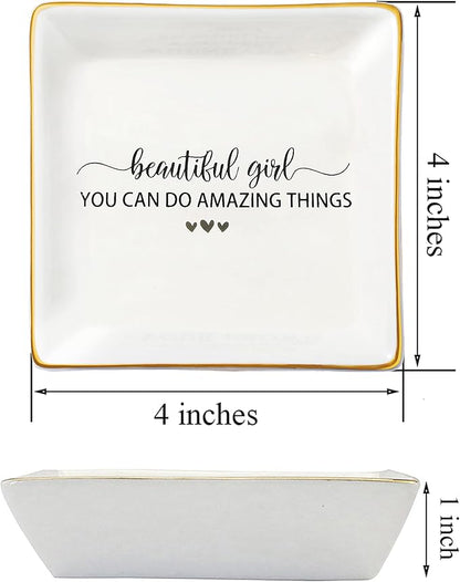 JoycuFF Gifts for Teen Girls Inspirational Birthday Christmas Gifts for Women Teen Girls Ceramic Trinket Dish Tray for Daughter Best Friends Sister Niece