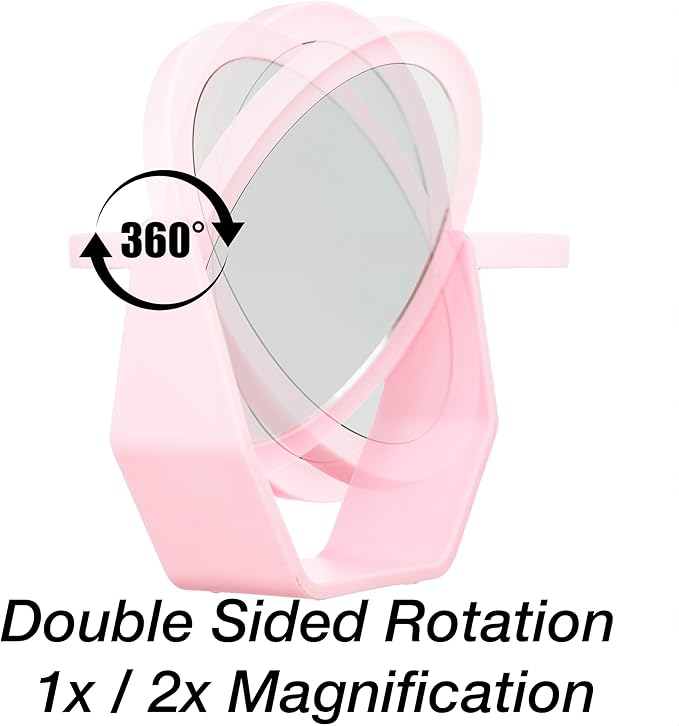 EXPRESSIONS Premium Soft Touch Rotating Mirror with 1x/2x Magnification - Round Pink Vanity Mirror, Handheld or Tabletop Mirror Magnification Makeup Mirror, Small Desk Mirror or Travel Mirror