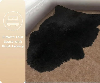 Woolous Black Sheepskin Rug, Genuine New Zealand Lambskin Wool, Real Sheep Skin Throw for Bedroom, Living Room, Sofa, or Chair (Single Pelt, 2x3 ft)
