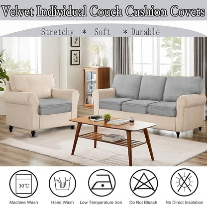NAISI Couch Cushion Covers 1 Piece Velvet Stretch Sofa Seat Covers or Backrest Covers Soft Individual Couch Covers for Sectional Sofa(1 PC for Seat Cushion or Backrest,Light Grey)
